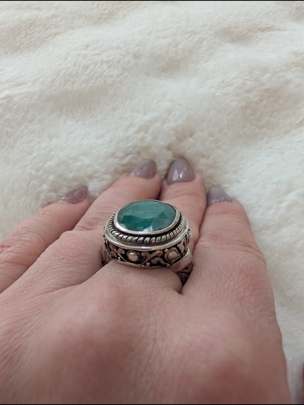 Vintage BJC Sterling Silver 925 Large Green Gemstone Statement Ring Size 7 - Picture 6 of 9